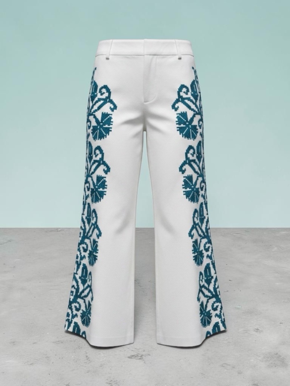 Anthropologie Cream Pants with Navy Trim